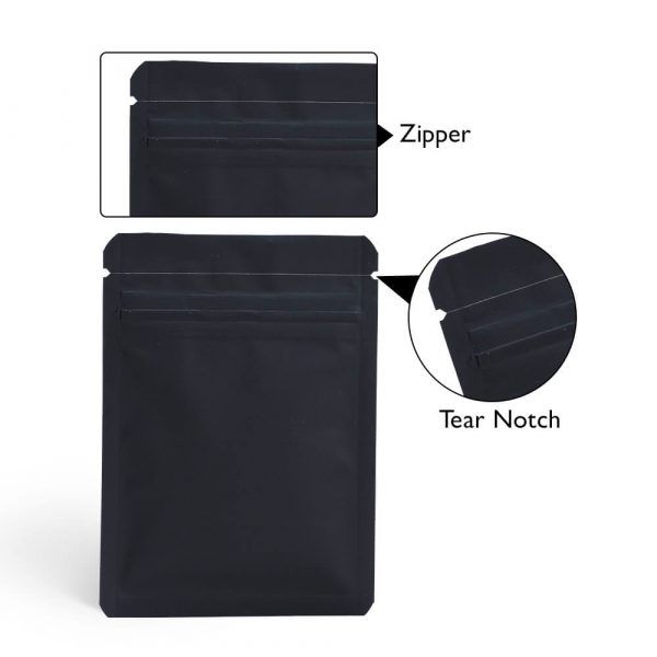 matt black three side seal bag with zipper