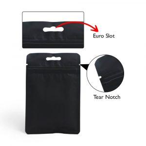 matt black three side seal bag with zipper
