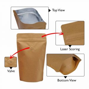 Brown Kraft Paper Stand Up Pouches With Valve