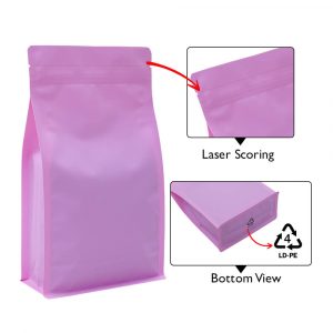 fresh pink recyclable flat bottom pouch