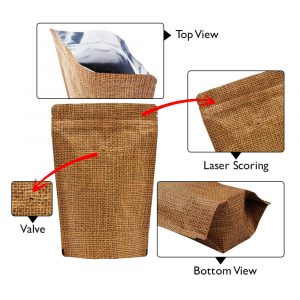 jute Look High Barrier Pouches with Valve