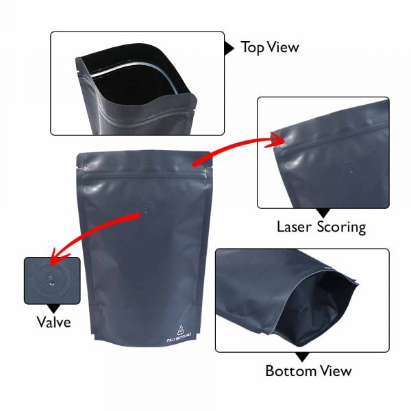 matt black recyclable sup pouch with valve