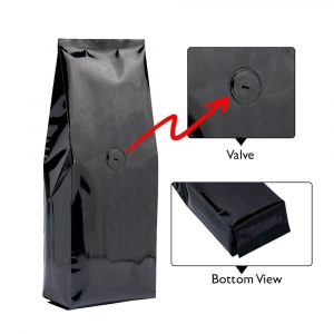 Shiny Black Side Gusset Bags No Zipper With-Valve
