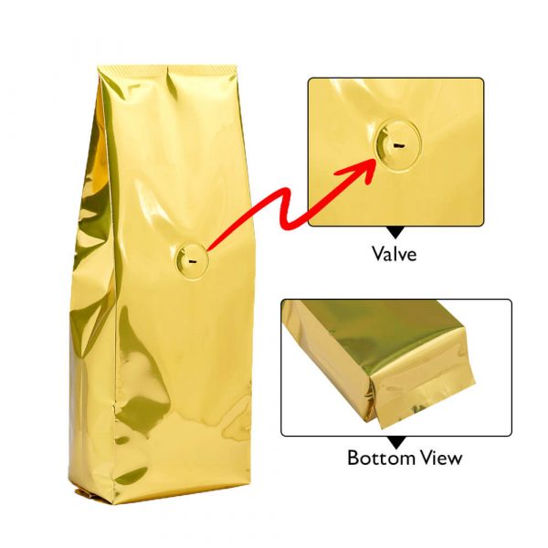Shiny Gold Side Gusset Bags-No Zipper With-Valve