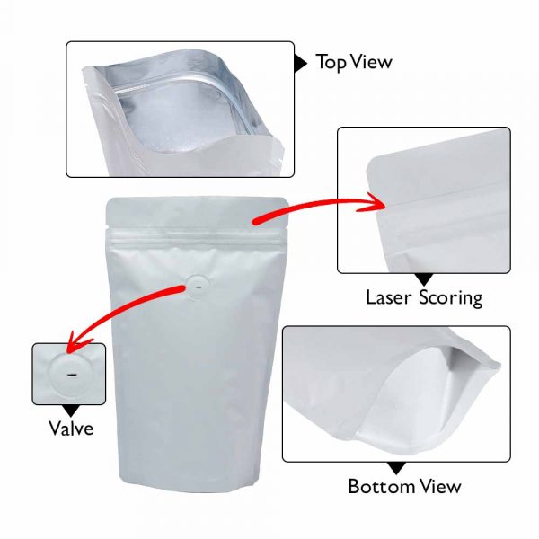 white kraft paper sup pouch with valve