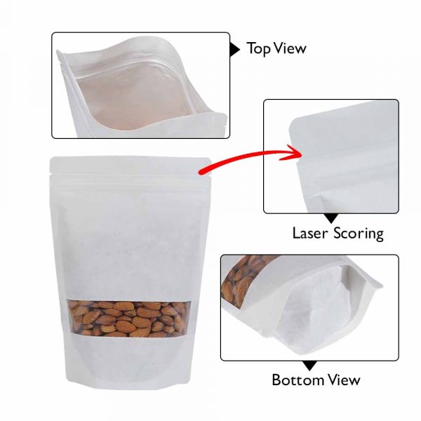 white paper sup pouch with rectangle window